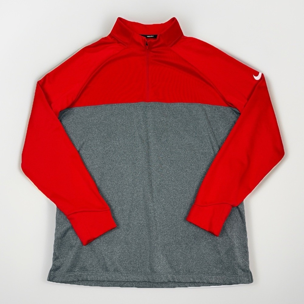 Nike‎ Golf Men's Large Red Gray 1/4 Zip Pullover Long Sleeve